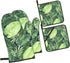Tropical Palm Leaf Oven Mitts and Pot Holders 4pcs Set, 500„‰ Heat Resistant Oven Mitts Gloves 3D Printed Cooking Gloves for Kitchen, Cooking, Baking, BBQ Green
