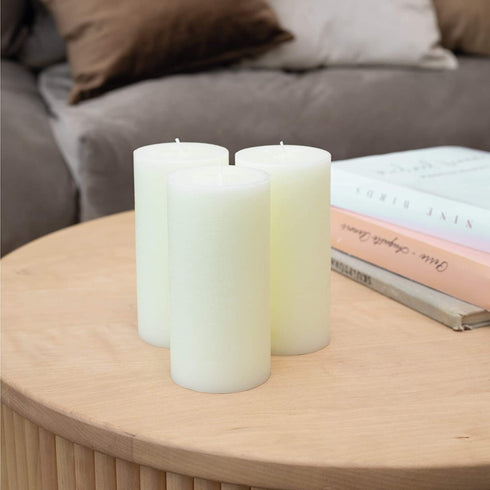 CANDWAX 3x6 Pillar Candles Set of 3 - Decorative Rustic Candles Unscented and Valentines Candles - Ideal as Wedding Candles or Large Candles for Home Interior - Ivory Candles