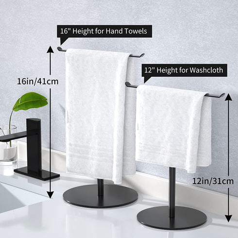 Giffgiss Towel Holder, T-Shape Modern Hand Towel Stand for Bathroom, Kitchen or Vanity, Height 12", Free-Standing Matte Black Countertop Towel Rack with Weighted Balanced Base