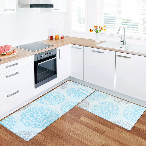 HYDLUB Kitchen Rug Runner Cushioned Anti-Fatigue Floor Mat 18" x 29"+18" x 47" Comfort PVC Leather Heavy Duty Standing Kitchen Mats and Rugs Waterproof Rubber Back Non Slip Rug, Green