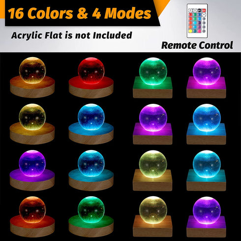 Wooden Light Base Stand Colorful LED Lights Display Base with Remote Control for Selenite Tower Home 3D Laser Crystal Glass Resin Art (2 Pieces)