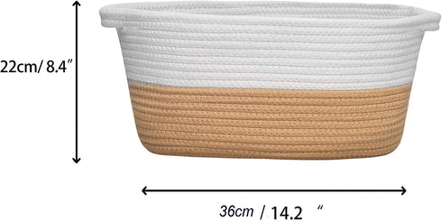 Dog Toy Basket White Brown Cotton Rope Basket Shallow Cute Pet Toy Storage Bin Home Storage Woven Basket for Living Room Clothes Towel Blanket Item Storage Basket