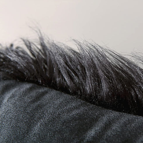JLCROTENGRA 2 Pack Decorative Faux Fur Throw Pillow Covers Velvet Fluffy Cushion Covers for Living Room Bed Couch Sofa Chair, 20x20 Black(No Insert)