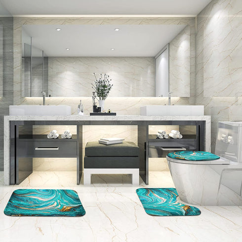 Britimes Bathroom Rug Set of 3, 3 Pieces Bath Mats Set for Bathroom, Green Marble Ripples No Silp Washable Cover Floor Rug Decorations for Kitchen Bathroom Bedroom