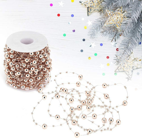 30m Rose Gold Fish Line Beads, Rose Gold Abs Artificial Pearl Beaded Chain, Gypsophila Jewelry for DIY Craft Garland Wedding Center Decoration Party Supplies DIY Wedding Accessories