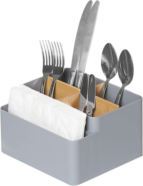 Seville Classics Eco-Conscious Organizer Box Set Art Crafts Holder Junk Drawer Utensils, Flatware, Silverware, Cutlery, Pens, Desk Caddy, Bamboo/Gray, 2