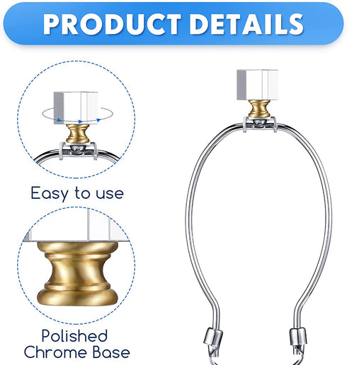 2 Pieces Cube Crystal Lamp Finial Clear Square Lamp Finial Cap Knob Top Knob Lamp Finial with Chromed Base for Lamp Shade Lamp Decoration, 1-4/5 Inches Tall (Clear, Gold)