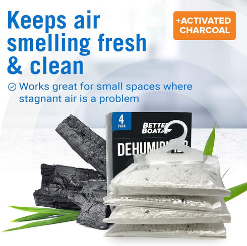 4 Packs Moisture Absorbers Boat Dehumidifier Moisture Absorber Hanging Bags and Charcoal to Get Rid of Smell & Remove Damp Musty Humidity Smell | Unscented Dry Basement Closet Home Car RV or Boating