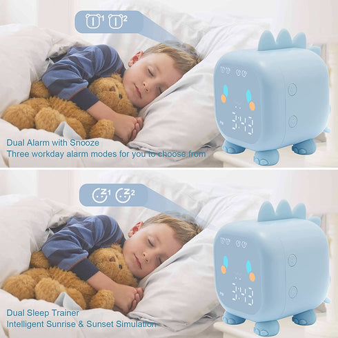 anmones Kids Alarm Clock, Toddler Dinosaur Sleep Trainer, Wake Up Night Lights for Girls Boys, Rechargeable Cute Digital Alarm Clocks