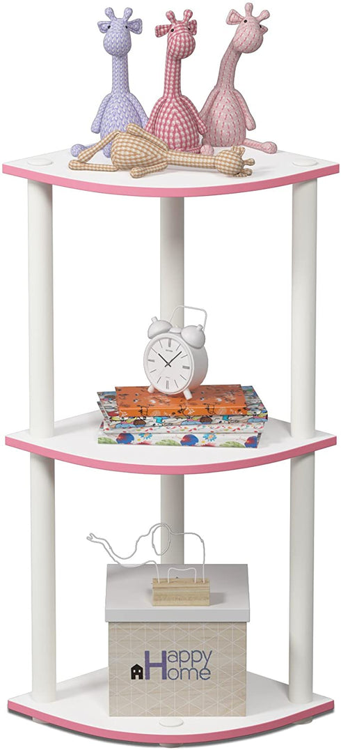 Furinno Turn-N-Tube 3-Tier Reversible Corner Display Rack Multipurpose Shelving Unit, Pink/White