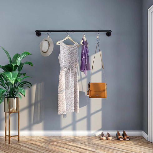 GREENSTELL Clothes Rack,36.2 Inch Industrial Pipe Wall Mounted Garment Rack,Space-Saving Hanging Clothes Rack,Heavy Duty Detachable Garment Bar,Multi-Purpose Hanging Rod for Closet 2 Base(1 Pack)