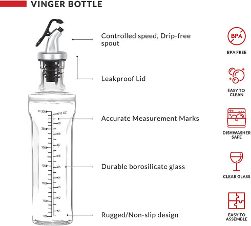 DW‹LLZA KITCHEN Olive Oil Dispenser Bottle for Kitchen and Vinegar Bottle Set - Olive Oil Bottle Dispenser Set - 17oz Measuring Glass Oil Dispenser and a 12oz Oil and Vinegar Dispenser Bottle