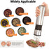 Electric Salt and Pepper Grinder - Automatic, Refillable, Battery Operated Stainless Steel Spice Mills with Light - One Handed Push Button Peppercorn Grinders and Sea Salt Mills