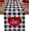 Valentine's Day Table Runner 13x90 Inch, Romantic Red Love Heart Vintage Black White Buffalo Plaid Table Runner Dresser Scarves for Valentines Day Dinner Parties Washable Cotton Linen Table Runners