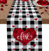Valentine's Day Table Runner 13x90 Inch, Romantic Red Love Heart Vintage Black White Buffalo Plaid Table Runner Dresser Scarves for Valentines Day Dinner Parties Washable Cotton Linen Table Runners