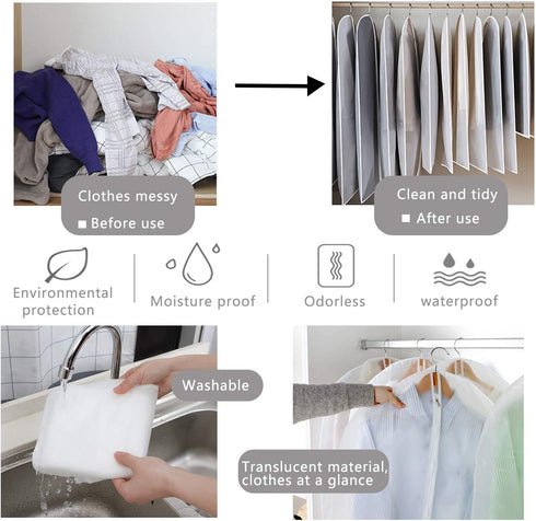 STONCEL Garment Bags for Hanging Clothes 12Pcs Lightweight Clear Full Zipper Suit Bags Breathable Dust Cover for Closet Suits,Dresses,Shirts, Clothes Storage, 31x23Inches