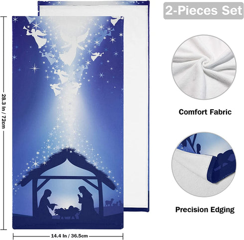 Nativity Oh Holy Night Christmas Hand Bath Towel Highly Absorbent Soft Hanging Towels Traditional Story Winter Kitchen Dish Towel Set Washcloth 2pcs