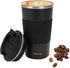 16oz Insulated Coffee Travel Mug Stainless Steel Vacuum Coffee Cup Leakproof with Screw Lid Double Wall Coffee Tumbler Reusable Thermal Cup for Hot/Iced Beverage - 510ml, Black
