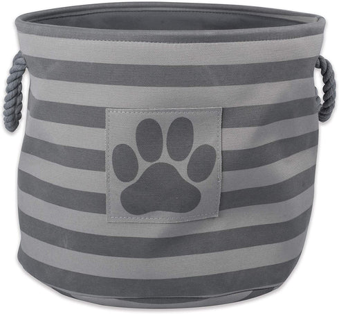 Bone Dry Pet Storage Collection Striped Paw Patch Bin, Medium Round, Gray