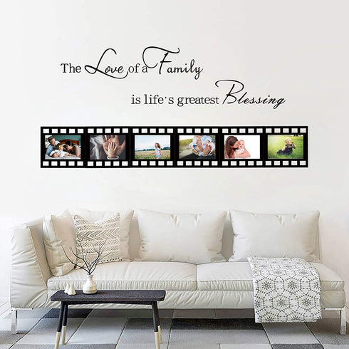 BIUBIUGO Family Wall Decals for Living Room,Contains 6 Pcs 4x6in Picture Frame,Family Inspirational Wall Stickers Quotes,The Love of A Family is Life's Greatest Blessing Family Wall Stickers