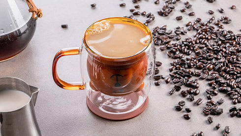 TOUCAN 12 OZ Large Double Wall Glass Coffee Mugs Bear-shaped Set of 2 Insulated Cappuccino Cups with Handles for Americano, Espresso, Ice Tea and Latte