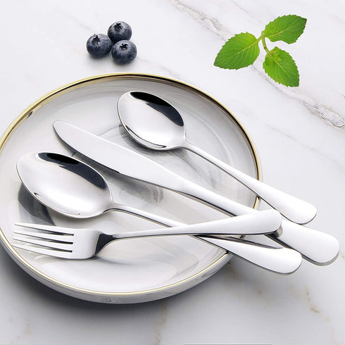 Wildone 20-Piece Silverware Set, Stainless Steel Flatware Cutlery Set Service for 4, Tableware Eating Utensils Include Knife/Fork/Spoon, Mirror Polished, Dishwasher Safe
