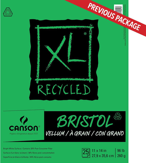 Canson XL Series Recycled Bristol Pad, 11" x 14", Fold-over Cover, 25 Sheets (100510933)