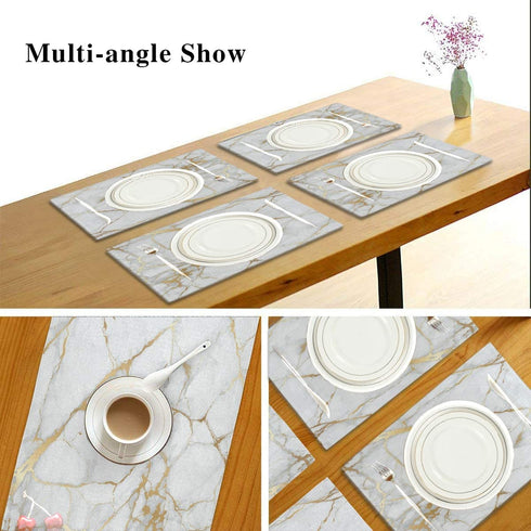 One Bear Marble Placemats White and Gold Texture Placemat Table Mats Non Slip Heat Resistant Placemats for Dining Table Kitchen Holiday Party Set of 6