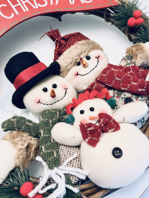 Nature's Nectar Merry Christmas Wreath Home Kitchen Wall Hanging with Snowman, Santa, Doll, & Pine Leaves Decorative Ornament Plastic & Rattan Party Décor Door Hanger Artificial Fall for All Season