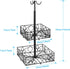 WRYISSE Flower Lattice 2 Tier Countertop Fruit Basket Bowl with 3 Banana Hanger Rectangular Metal Fruit Storage Basket Stand for Vegetable Eggs Snacks (Black, Flower Design)