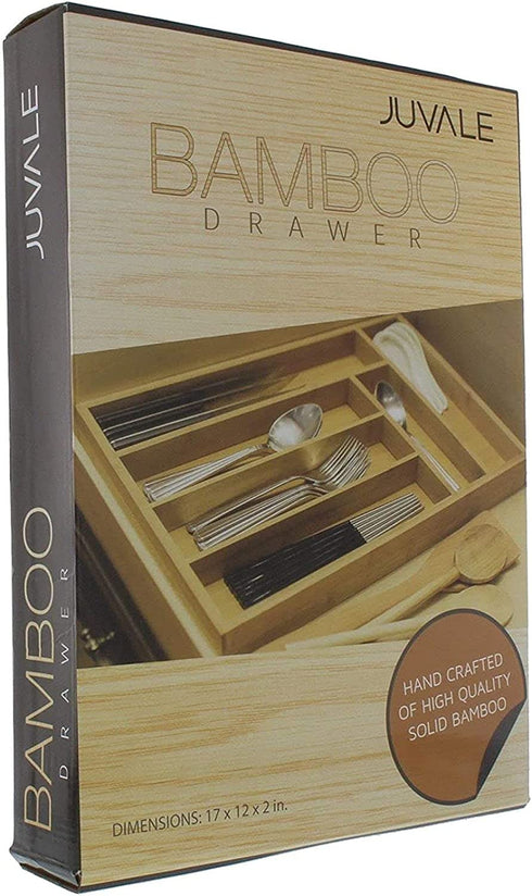 Bamboo Drawer Organizer Tray for Silverware, Utensils, Cutlery, Kitchen (17 x 12 x 2 In)