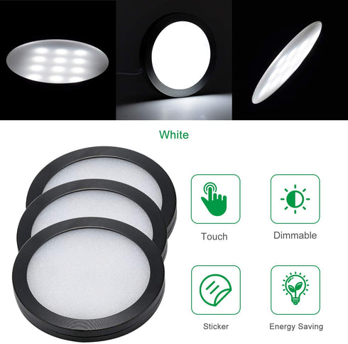AIBOO Under Cabinet LED Black Cover Puck Lighting Kit with Touch Dimmer Switch for Kitchen Cupboard Closet Lighting (3 Lights,Daylight White)