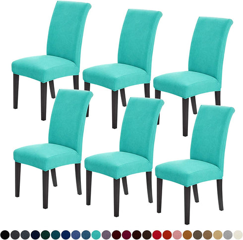 Joccun Chair Covers for Dining Room Set of 6,Water Repellent Dining Chair Slipcovers Stretch Dining Room Chair Covers Seat Protector,Washable Parsons Chair Cover for Home,Banquet(Turquoise,6 Pack)