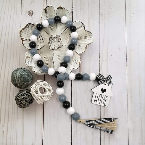 Farmhouse Wood Bead Garland with Rustic Tassels Home Farmhouse Natural Beads Garland Farmhouse Tiered Tray Decorations Farmhouse Wall Hanging Decor