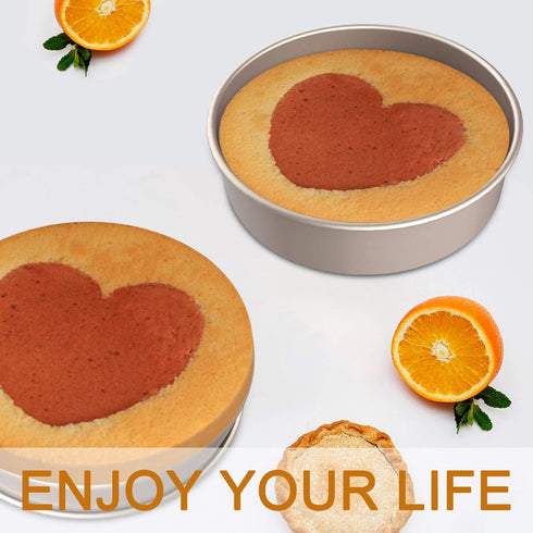 CHEFMADE Bakeware Round Cake Pan, 8-Inch with Removable Loose Bottom Nonstick & Quick Release Coating Chiffon Bakeware for Oven and Instant Pot Baking (Champagne Gold)