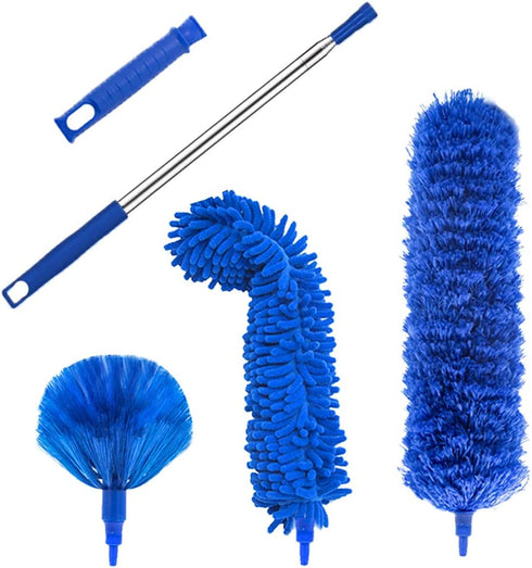 Microfiber Duster, Feather Duster with 100 Inch Telescoping Extension Pole, Reusable Bendable Dusters, Washable Lightweight Dusters for Ceilings Fans