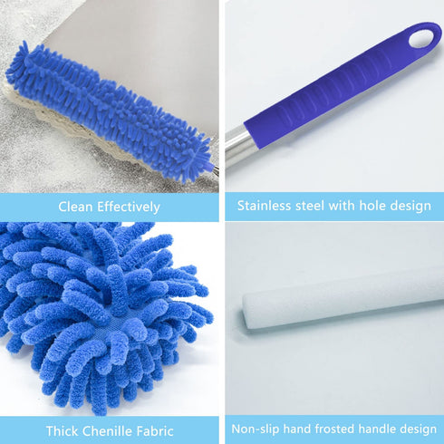 Microfiber Duster, Feather Duster with 100 Inch Telescoping Extension Pole, Reusable Bendable Dusters, Washable Lightweight Dusters for Ceilings Fans