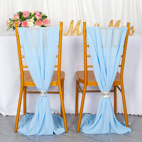 ShinyBeauty Chiffon-Table-Runners 2pcs 29x120 Inch Boho Table Decor Baby Blue 10Ft Long Sheer-Table-Runner for Rustic Wedding Baby Shower Bridal Table Decoration