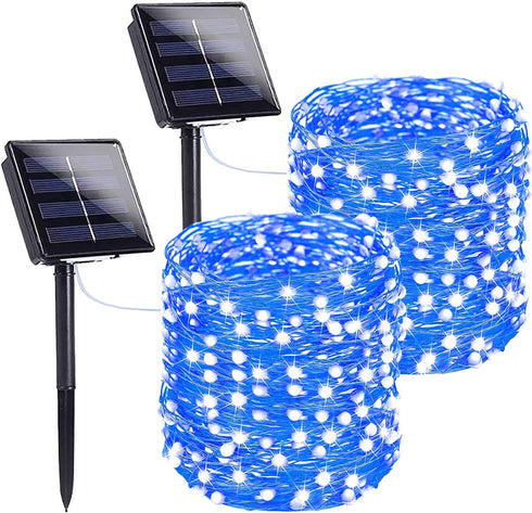 SANJICHA Blue Outdoor Solar String Lights, 2-Pack Each 72FT 200LED Super Bright Solar Lights Outdoor, Waterproof Copper Wire 8 Modes Solar Fairy Lights for Garden Patio Tree Party Wedding (Blue)