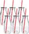 Estilo Milk Bottle - Reusable Glass Bottle for Dairy Milk With Straws & Metal Screw On Lids, 10.5 ounce, Clear, Set of 6