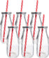 Estilo Milk Bottle - Reusable Glass Bottle for Dairy Milk With Straws & Metal Screw On Lids, 10.5 ounce, Clear, Set of 6