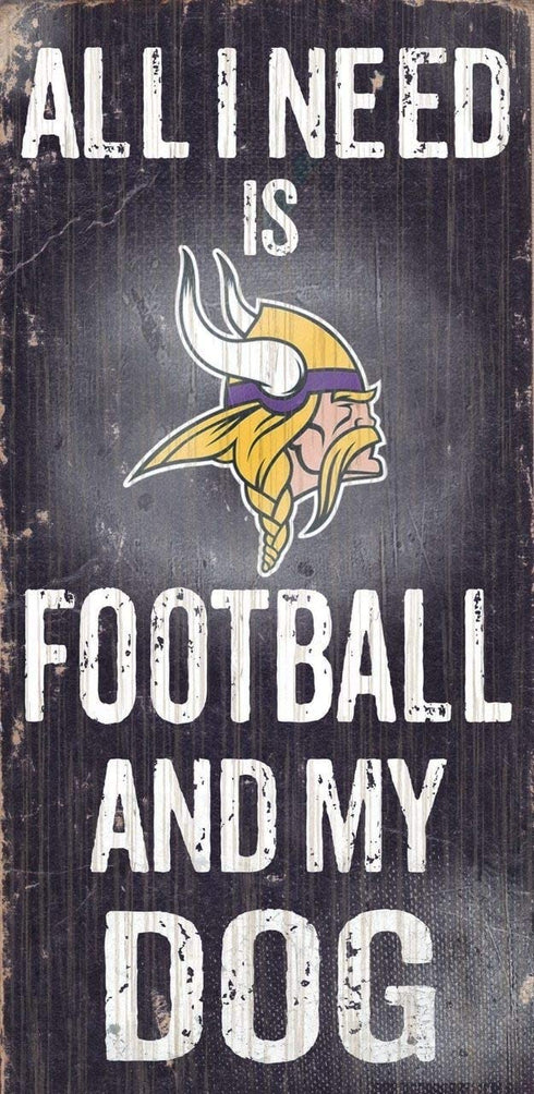 NFL Football and Dog Wood Sign, Minnesota Vikings