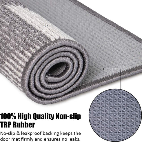 Indoor Doormat 20"x 32", Absorbent Front Back Door Mat Floor Mats, Rubber Backing Non Slip Door Mats Inside Mud Dirt Trapper Entrance Front Door Rug Carpet, Machine Washable Low Profile-Grey Geome