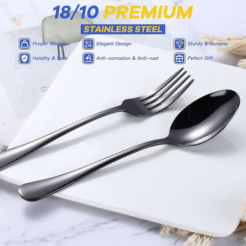12-Pieces Polished Black Silverware Set, Flatware Set for 6, Stainless Steel Tableware Cutlery Set with Dinner Spoons Forks, Utensil Sets for Home Kitchen Restaurant Hotel, Dishwasher Safe