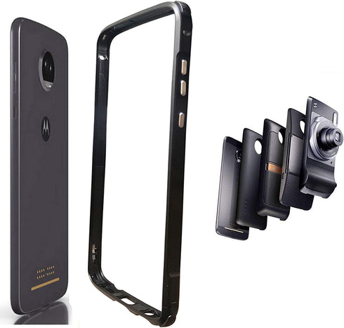 Moto Z4 Case,Aluminum Bumper Frame Cover Compatible with Moto Mods Moto Hasselblad True Zoom Camera 5g Mod Power Pack Battery Moto Style Shell Wireless Charger Slim Fit Motorola Moto Z4(Black)