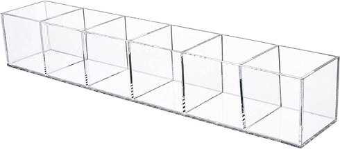 Clear Drawer Organizer, Dedoot 6 Compartments Acrylic Organizer Durable Plastic Square Cube Storage Bin for Makeup, Jewelry, Pen, Small Items, 15x2.5x2.6inches