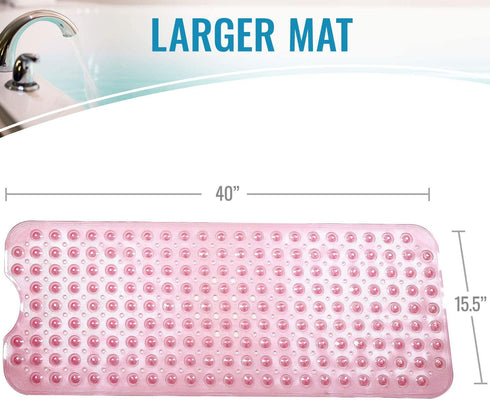 HealthSmart Bath Mat Extra Large No Slip Shower & Bathtub Mat with Suction Cups and Drain Holes for Anti-slip Grip, Machine Washable, Extra Large, 40 x 15.5, Pink