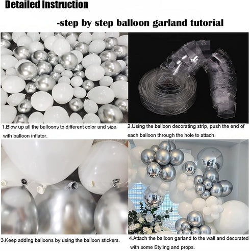 Beaumode DIY All White and Silver Balloon Garland Kit for Balloon arch Winter Wonderland Snowflake Christmas NYE Party Wedding 1ST Birthday Snowman Party backdrop Decoration (Silver and White)