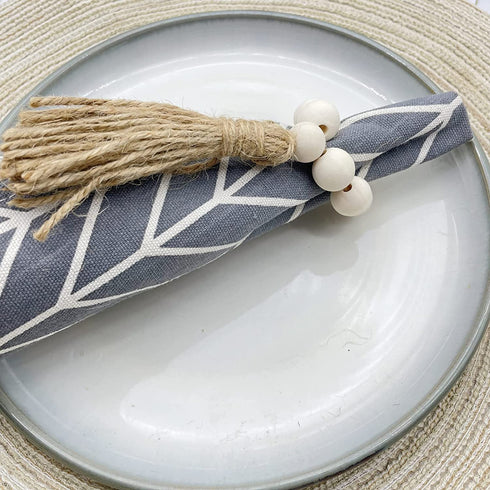 AceAcr Napkin Rings Set Wood Bead Garland Boho Napkin Ring Farmhouse Beads Rustic Decor 12 PCS Set