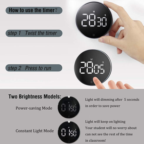 Kitchen Timer, Magnetic Countdown LED Digital Timer?Twist One Button Operation for Teacher Kids and Elderly,for Classroom Home Work Fitness
